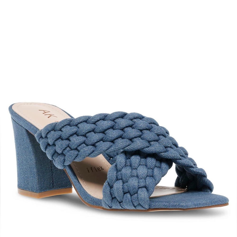Anne Klein Misty Denim Crisscross Strap Heels Sandals